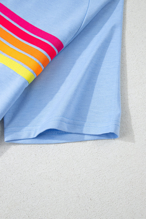 Striped Print Front Patch Pocket Casual Knit Tee