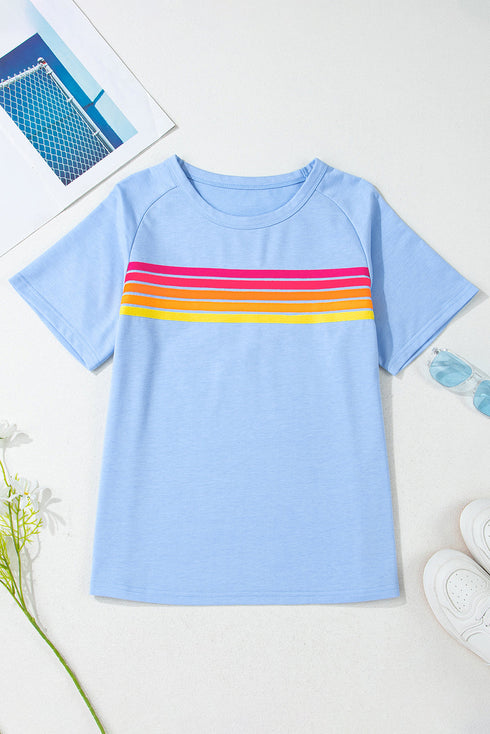 Striped Print Front Patch Pocket Casual Knit Tee