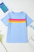 Striped Print Front Patch Pocket Casual Knit Tee