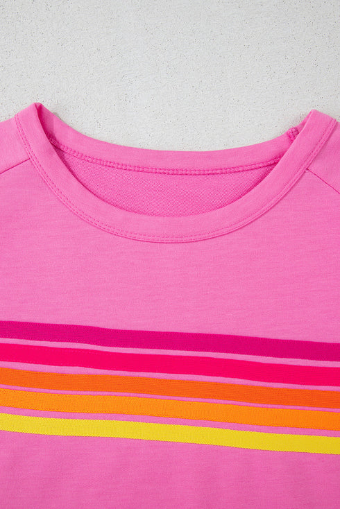 Striped Print Front Patch Pocket Casual Knit Tee