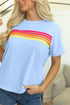 Striped Print Front Patch Pocket Casual Knit Tee