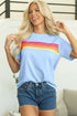 Striped Print Front Patch Pocket Casual Knit Tee