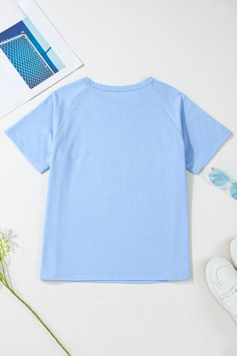 Striped Print Front Patch Pocket Casual Knit Tee