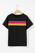 Striped Print Front Patch Pocket Casual Knit Tee