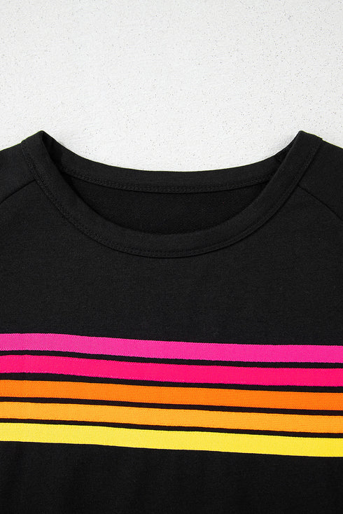 Striped Print Front Patch Pocket Casual Knit Tee