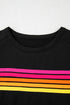 Striped Print Front Patch Pocket Casual Knit Tee