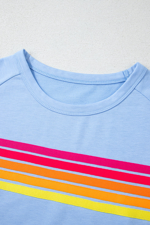Striped Print Front Patch Pocket Casual Knit Tee