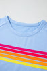 Striped Print Front Patch Pocket Casual Knit Tee