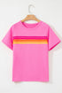 Striped Print Front Patch Pocket Casual Knit Tee