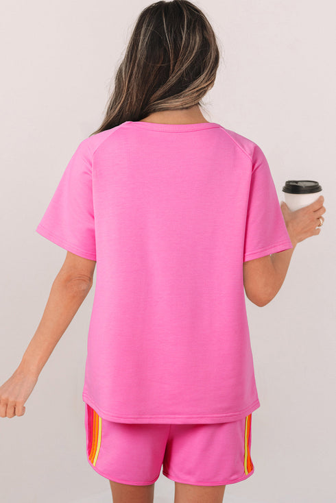 Striped Print Front Patch Pocket Casual Knit Tee