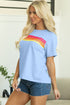 Striped Print Front Patch Pocket Casual Knit Tee