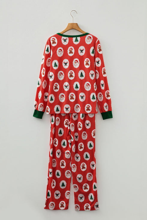 Striped Print Henley Long Sleeve Jogger Lounge Set