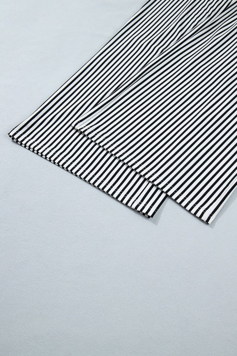 Striped Print Loose Fit Wide Leg Straight Bottoms