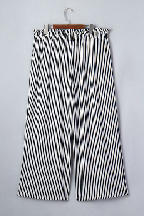Striped Print Loose Fit Wide Leg Straight Bottoms