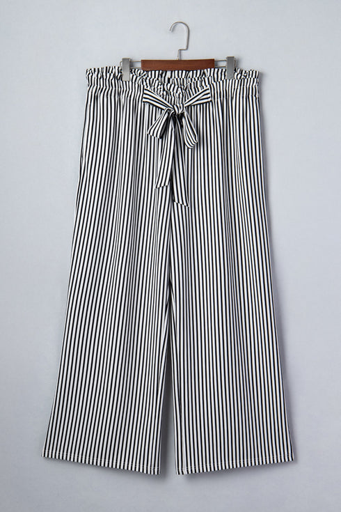 Striped Print Loose Fit Wide Leg Straight Bottoms