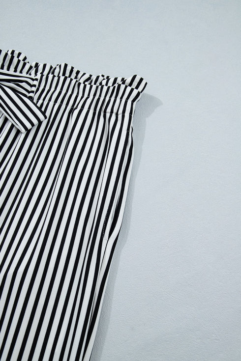 Striped Print Loose Fit Wide Leg Straight Bottoms