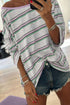 Striped Print Oversized Drop Shoulder Long Sleeve Top