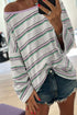 Striped Print Oversized Drop Shoulder Long Sleeve Top