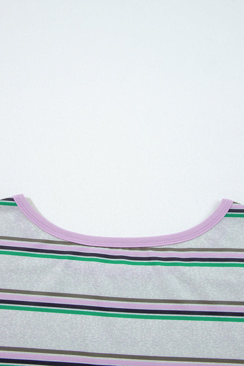 Striped Print Oversized Drop Shoulder Long Sleeve Top