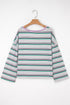 Striped Print Oversized Drop Shoulder Long Sleeve Top