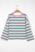 Striped Print Oversized Drop Shoulder Long Sleeve Top