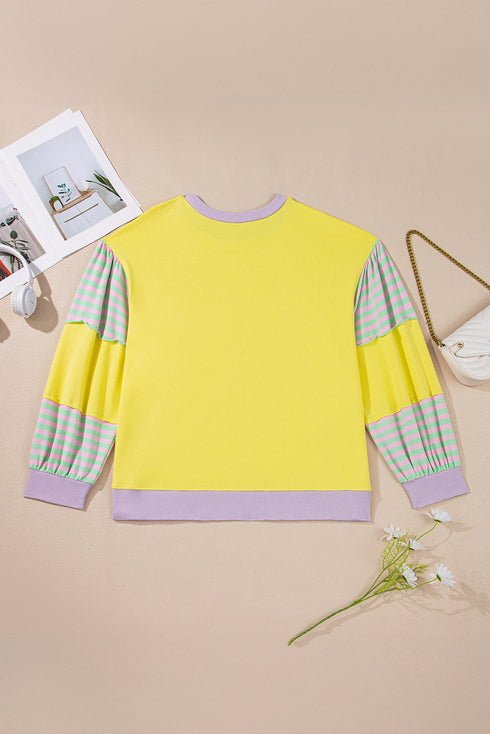 Striped Print Patchwork Crewneck Pullover Sweatshirt