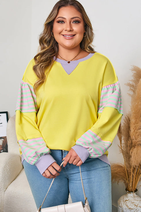 Striped Print Patchwork Crewneck Pullover Sweatshirt