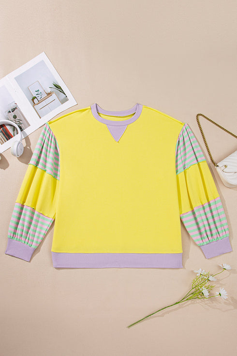 Striped Print Patchwork Crewneck Pullover Sweatshirt