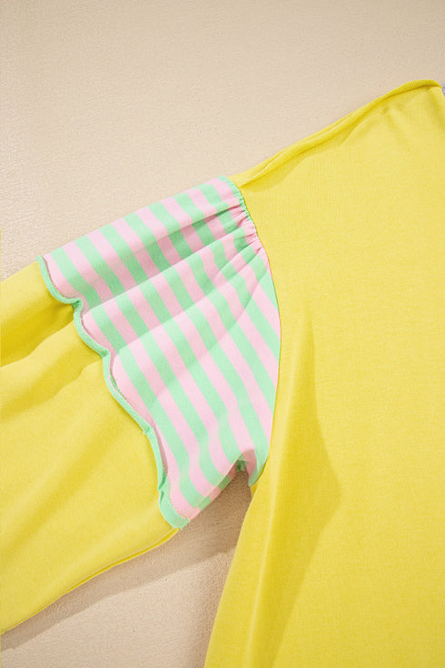 Striped Print Patchwork Crewneck Pullover Sweatshirt