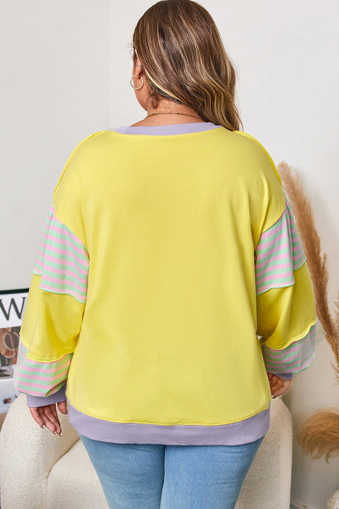 Striped Print Patchwork Crewneck Pullover Sweatshirt