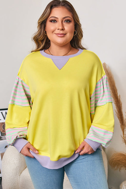 Striped Print Patchwork Crewneck Pullover Sweatshirt
