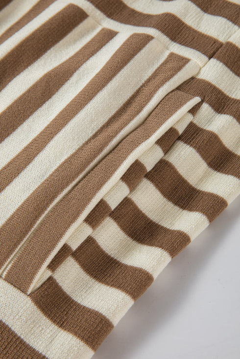 Striped Print Quarter Button Drop Sleeve Hoodie