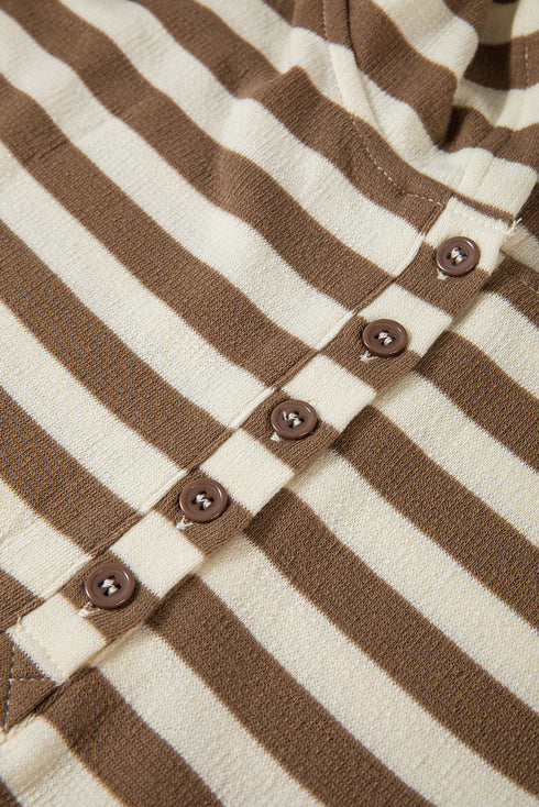 Striped Print Quarter Button Drop Sleeve Hoodie