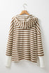 Striped Print Quarter Button Drop Sleeve Hoodie