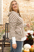 Striped Print Quarter Button Drop Sleeve Hoodie
