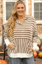 Striped Print Quarter Button Drop Sleeve Hoodie
