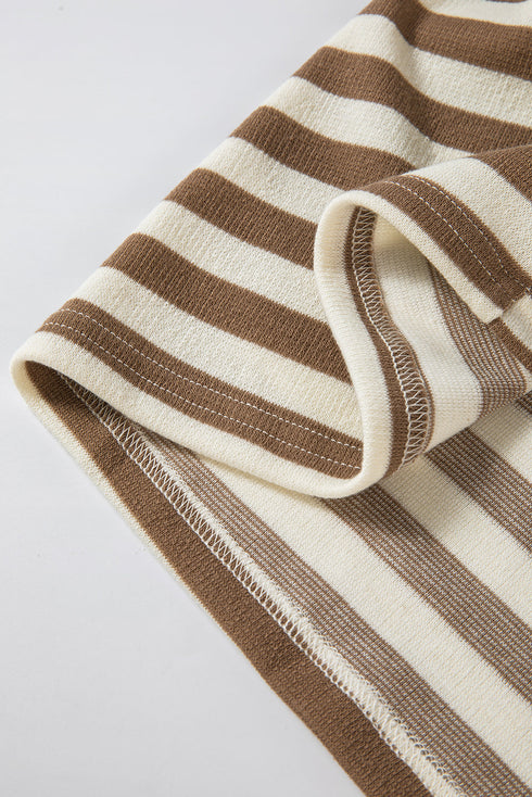 Striped Print Quarter Button Drop Sleeve Hoodie