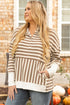 Striped Print Quarter Button Drop Sleeve Hoodie