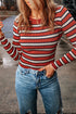 Striped Print Ribbed Knit Slim Fit Top