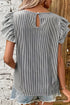 Striped Print Ruffle Short Sleeve Round Neck Shift Blouse