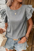 Striped Print Ruffle Short Sleeve Round Neck Shift Blouse