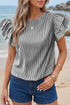 Striped Print Ruffle Short Sleeve Round Neck Shift Blouse