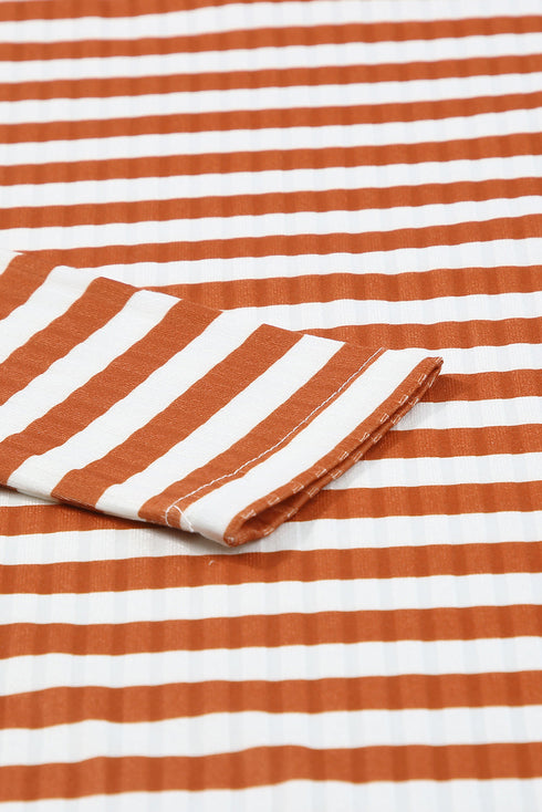 Striped Print Textured Knit Long Sleeve Tee