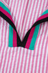 Striped Puff Sleeve Collared V Neck Top