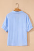 Striped Puff Sleeve Collared V Neck Top