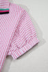 Striped Puff Sleeve Collared V Neck Top