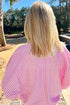 Striped Puff Sleeve Collared V Neck Top