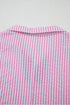 Striped Puff Sleeve Collared V Neck Top