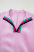 Striped Puff Sleeve Collared V Neck Top