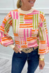 Striped Puff Sleeve Crew Neck Viscose Blend Sweater